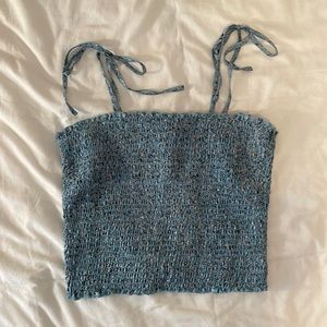 She & Sky Floral Smocked Tube Top with Shoulder Ties